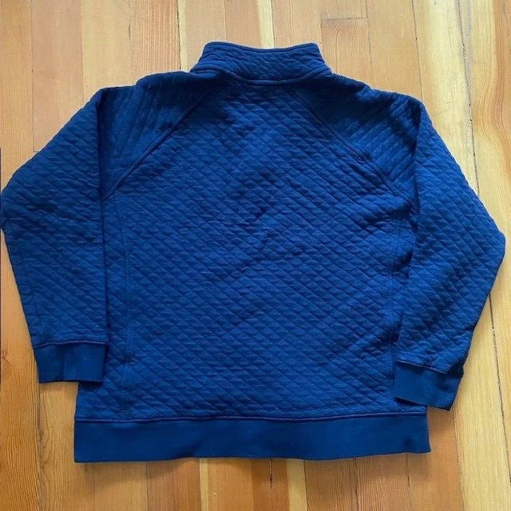 Eddie Bauer Mens Large Navy Blue Quilted 1/4 Snap Pullover Sweatshirt Cabincore - Picture 2 of 6